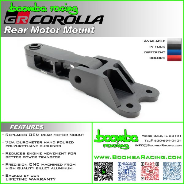 Boomba Racing Motor Mount Toyota GR Corolla (Rear) Black Blue Red or Raw Aluminum Sale